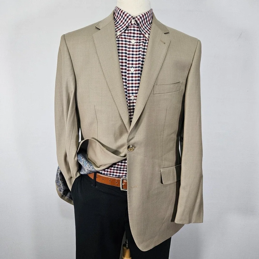Joseph Abboud Men's Sport Coat Blazer Two Button‎ Beige MO-CHEL Wool 42L